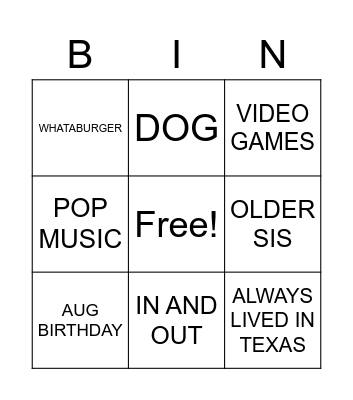 Untitled Bingo Card