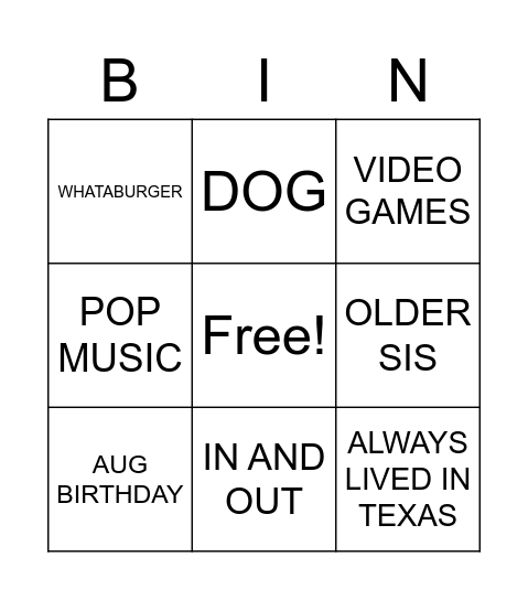 Untitled Bingo Card