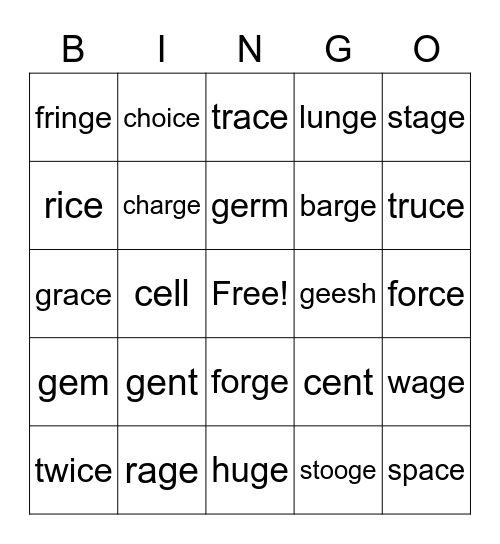 C and G Train Bingo Card