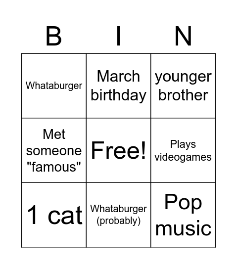 Untitled Bingo Card