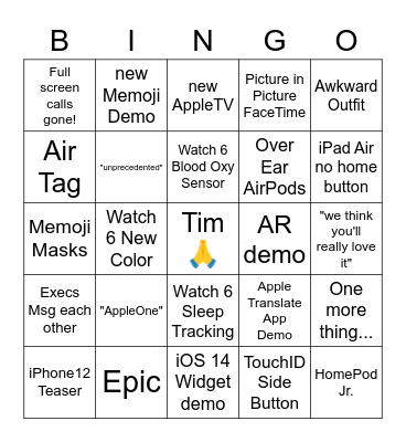 Time Flies Rumor Bingo Card