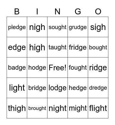 igh - dge Bingo Card