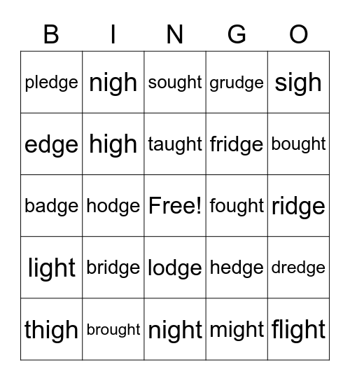 igh - dge Bingo Card
