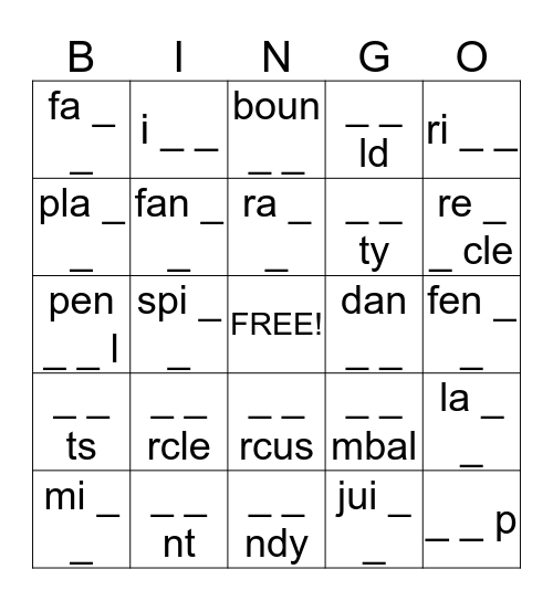Spelling words with the soft c Bingo Card