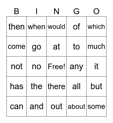 Fun with Words! Bingo Card