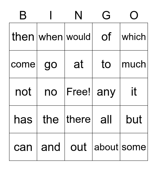 Fun with Words! Bingo Card