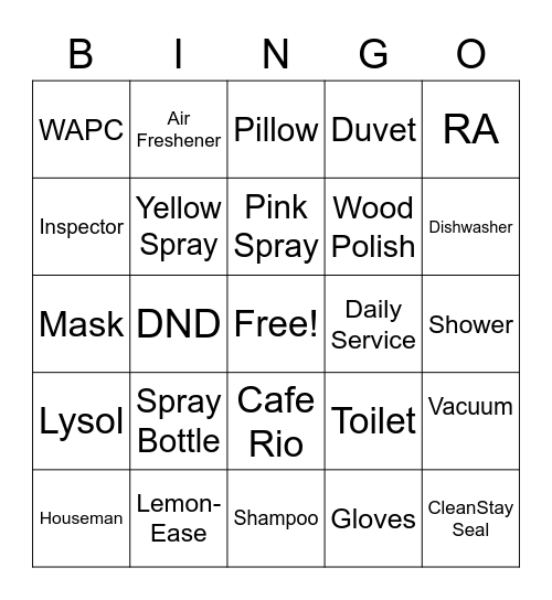 WAPC Housekeeping Week 2020! Bingo Card