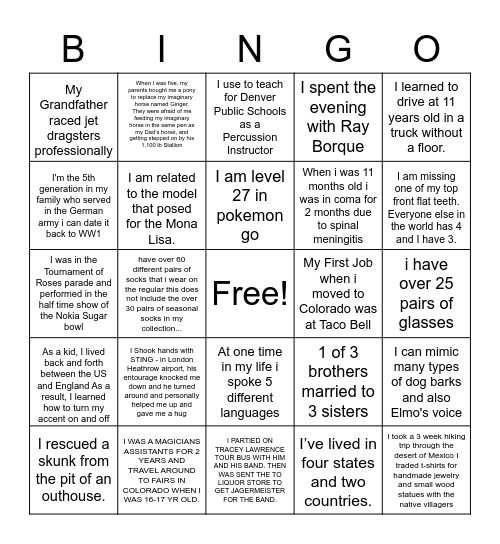 Bellingo Bingo Card