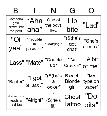 Love Island Bingo Card