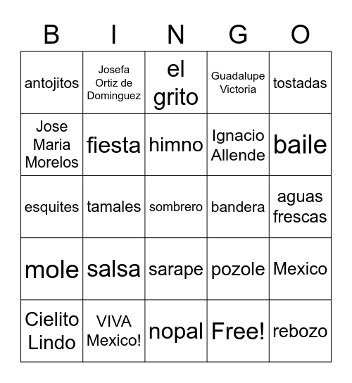 VIVA MEXICO !!!!!!! Bingo Card