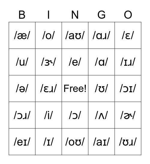 Vowels Bingo Card