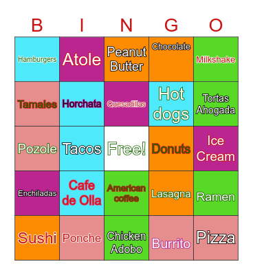 Comida/Food Bingo Card