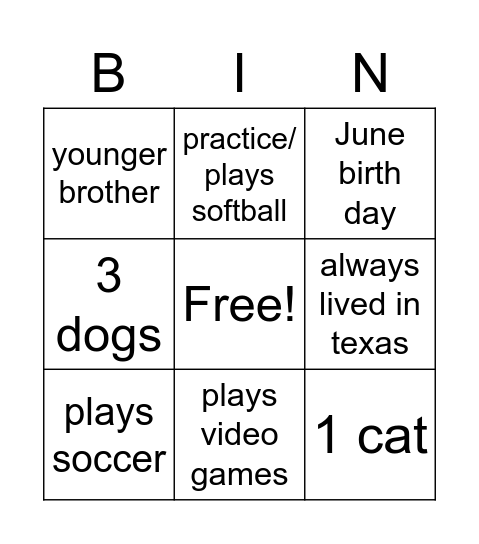 Untitled Bingo Card