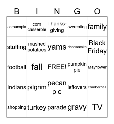 THANKSGIVING Bingo Card