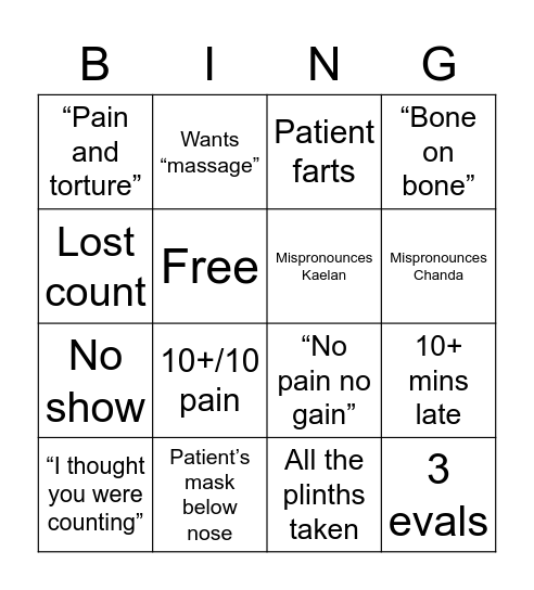 PT Bingo Card