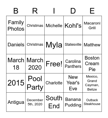 Brooke's Bridal Bingo Card