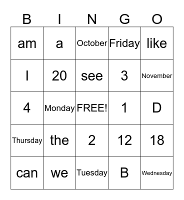 Untitled Bingo Card