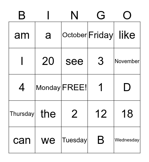 Untitled Bingo Card