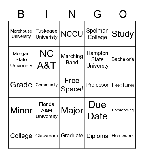 HBCU Bingo Card