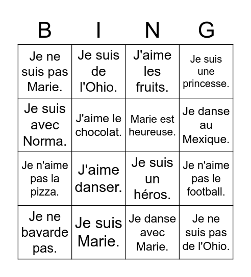 Débarrasse-toi des cartes!(11) Bingo Card