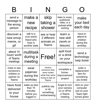 WFH Bingo: This week did you… Bingo Card
