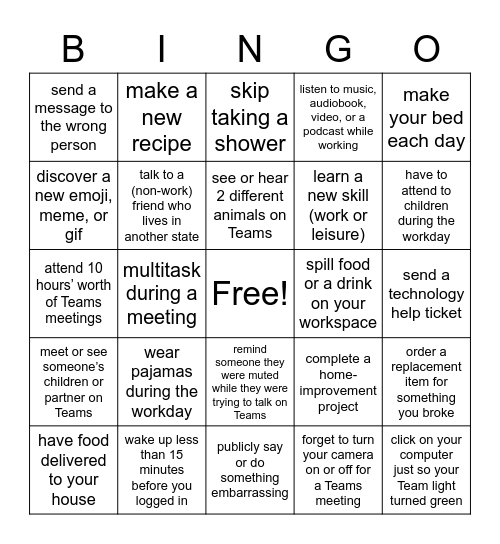 WFH Bingo: This week did you… Bingo Card