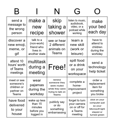 WFH Bingo: This week did you… Bingo Card