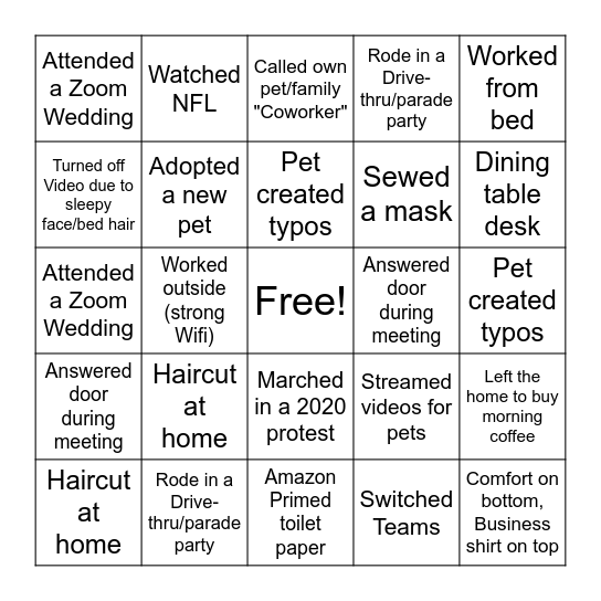 September Bingo Card