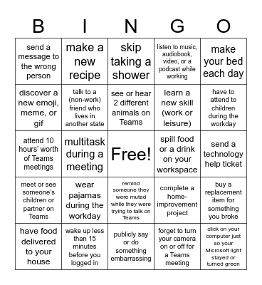 WFH Bingo: This week did you… Bingo Card