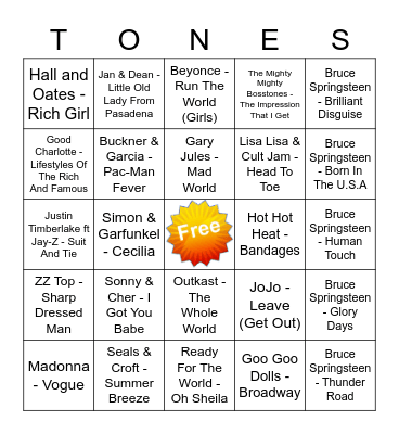 Game Of Tones 9-14-20 Game 3 Bingo Card