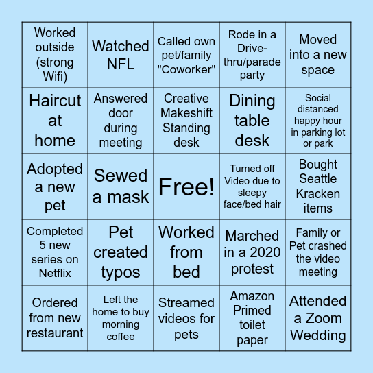 WFH/COVID Bingo Card