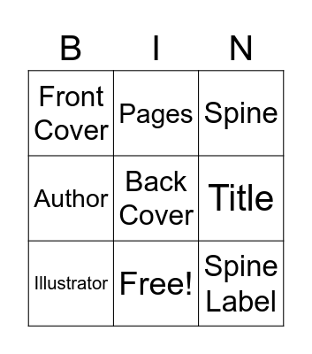 Parts of a Book Bingo Card