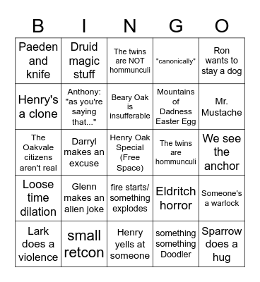 Oak Backstory Lore Dump Bingo Card