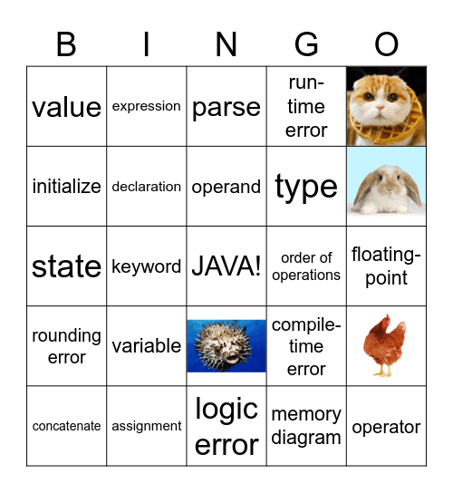 Think Java Chapter 2 Bingo Card