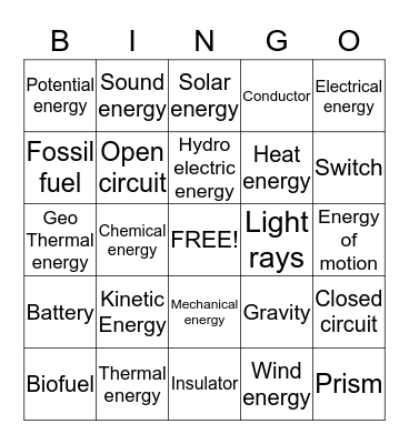 Forces, motion, and energy Bingo Card