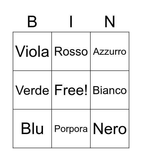 Colori Bingo Card