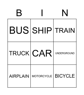 MEANS OF TRANSPORTATION Bingo Card