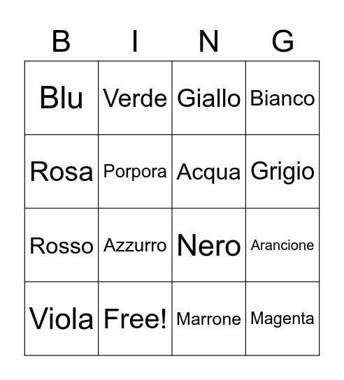 Colori Bingo Card