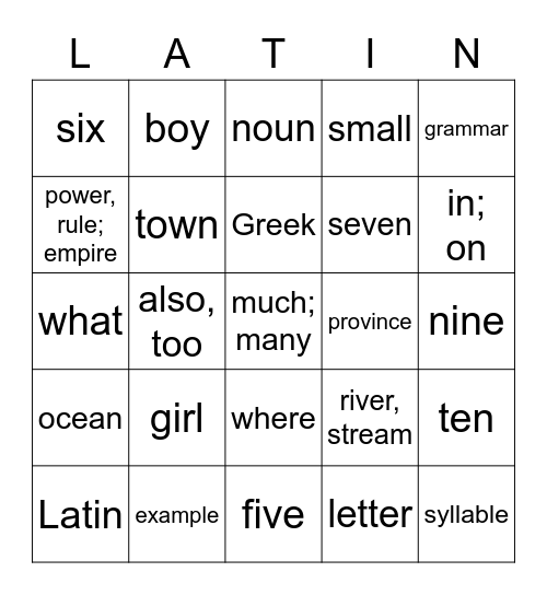 LATIN REVIEW - CHAPTER 1 Bingo Card
