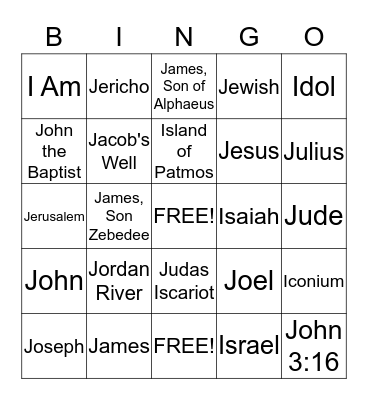 Bible Vocabulary Bingo Card