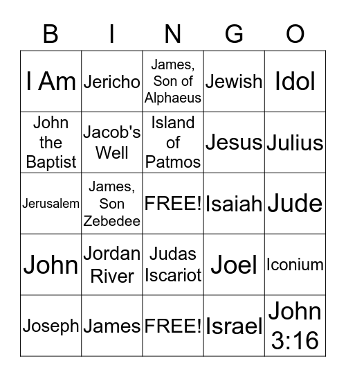 Bible Vocabulary Bingo Card