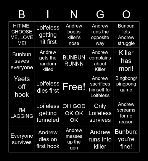 Andrew's DBD Bingo Card