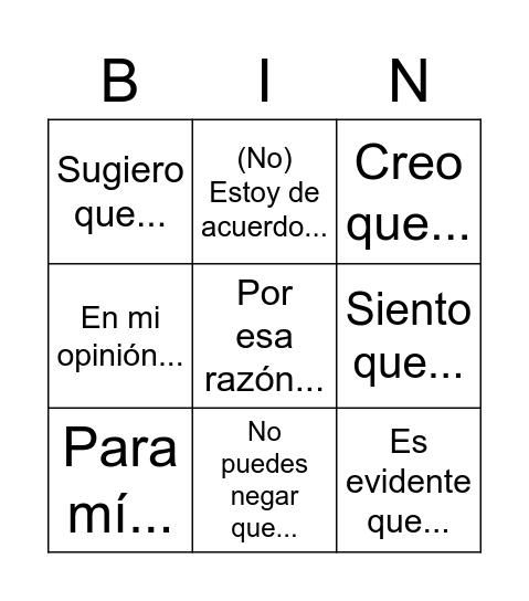 Charla Frases Bingo Card