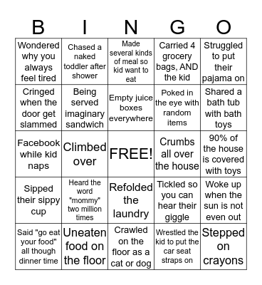 Parent of a Toddler Bingo Card