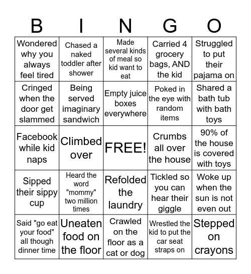 Parent of a Toddler Bingo Card