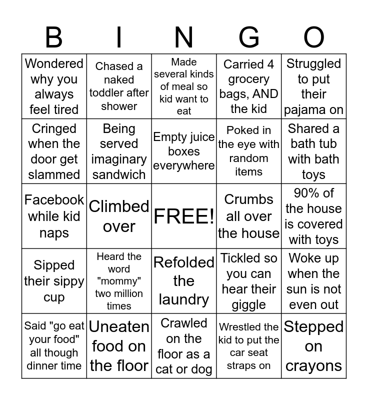 Parent of a Toddler Bingo Card