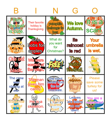 Pronoun Bingo Card