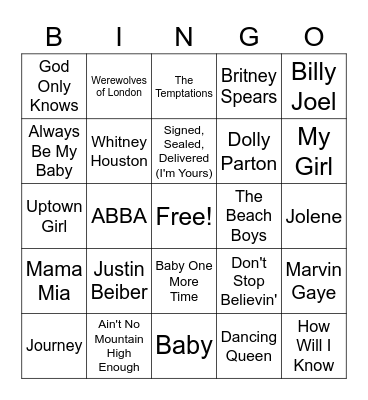 Test - Musical Bingo Card