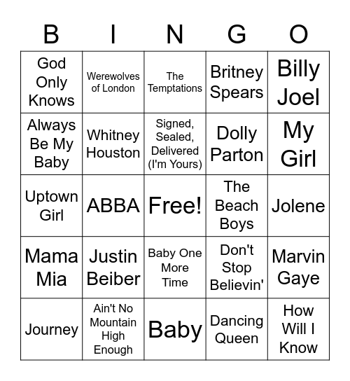 Test - Musical Bingo Card