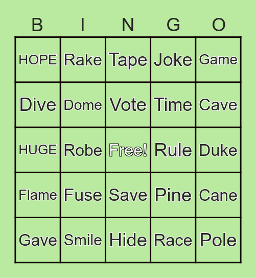 CVCe Bingo Card